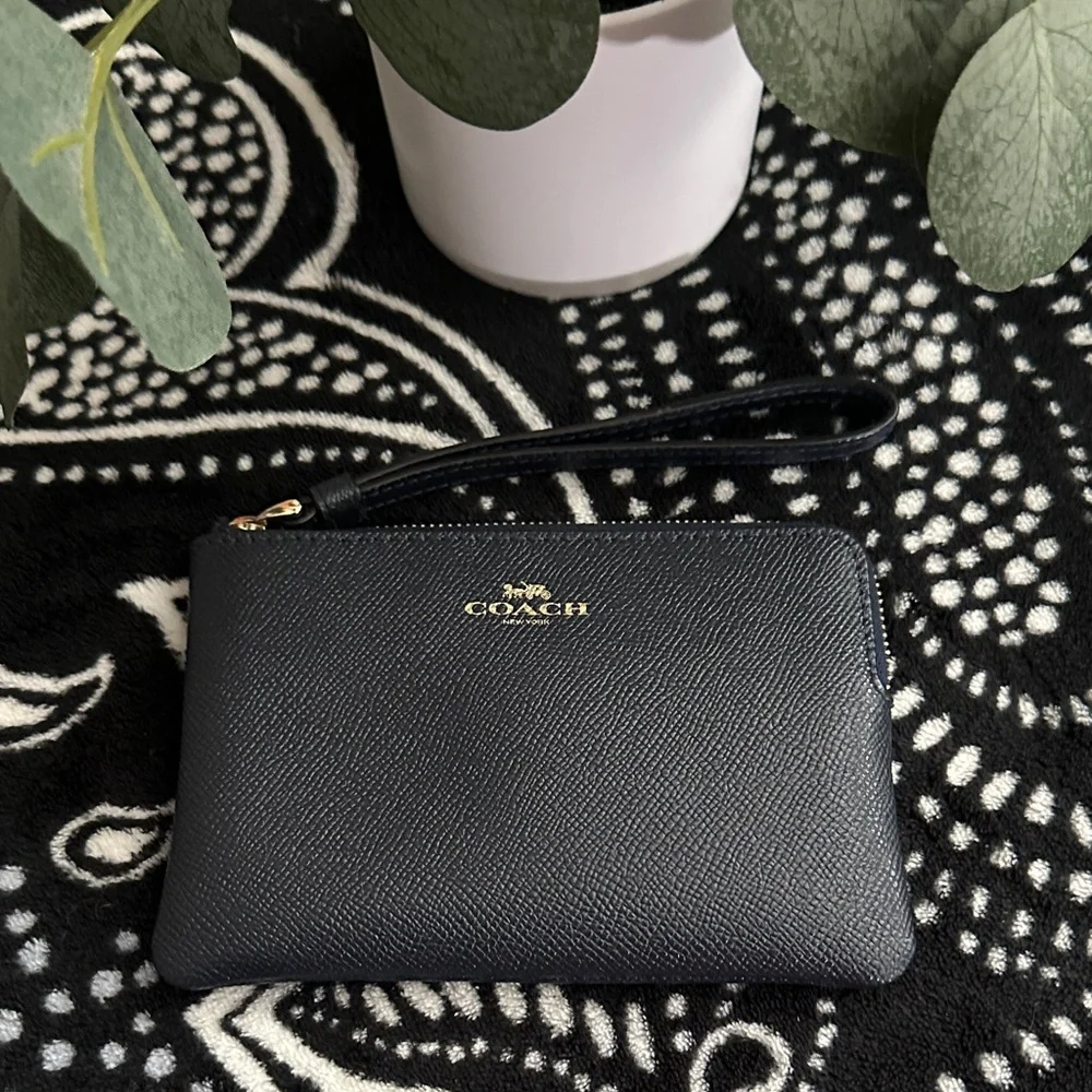 Coach Navy Textured Wristlet - Picture 1 of 3